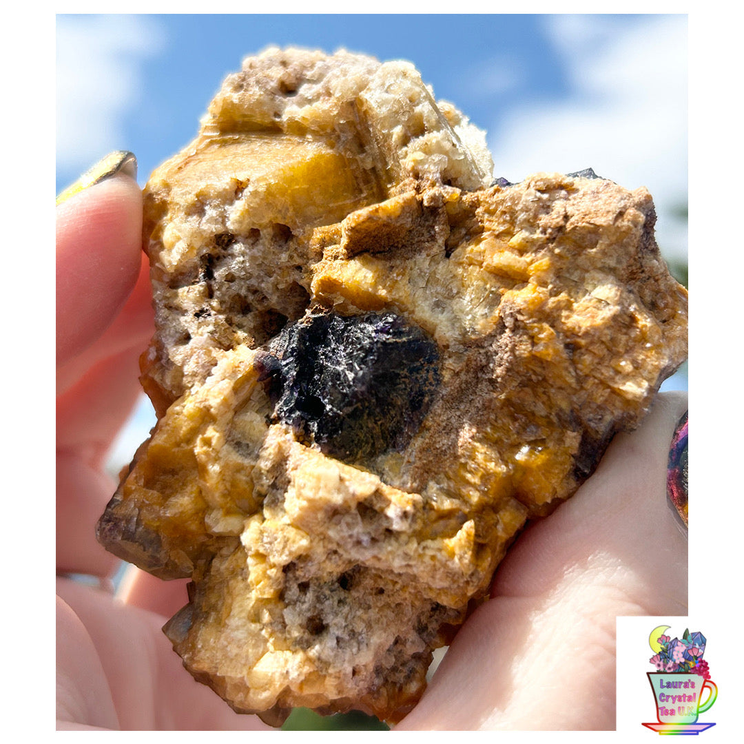 Spirit Guide Pocket Yellow Blue John Fluorite from Odin Mine, Castleton, High Peak, Derbyshire, U.K. 🇬🇧 Independently Mined in 1970 to 1980s - Closed Mine (Copy)