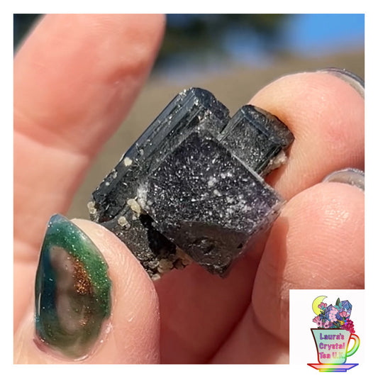 Rare YGX Rutile Navy Fluorite w/ Purple Edges & Silver Rutile Cube On Wolframite From Yao Gang Xian Mine, Chenzhou, Hunan, China 🇨🇳 #7