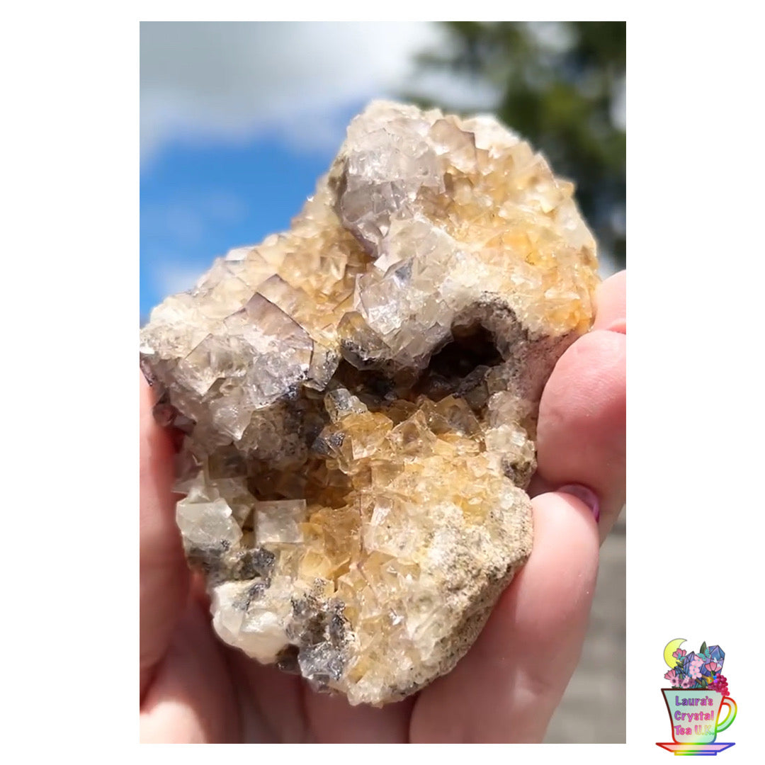 Clear/ White Fluorite With Iron Inclusions & Navy Blue plus Iron Wash Medium #2 From Paul’s Pocket, Gillhead Mine, Harrogate, North Yorkshire, U.K. 🇬🇧