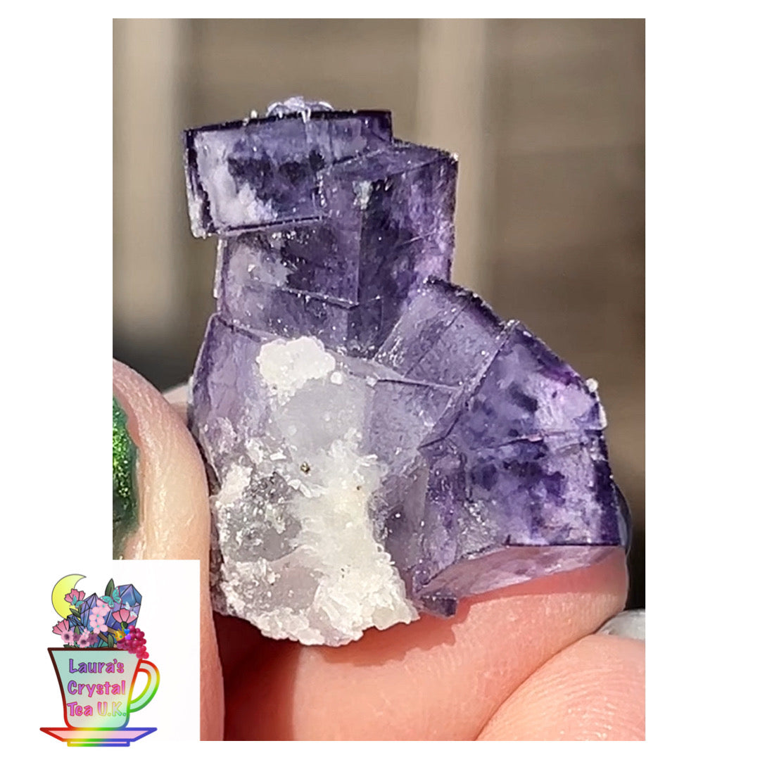 Rare YGX Rutile Navy Fluorite w/ Purple Edges & Silver Rutile Cube On Quartz From Yao Gang Xian Mine, Chenzhou, Hunan, China 🇨🇳 #14