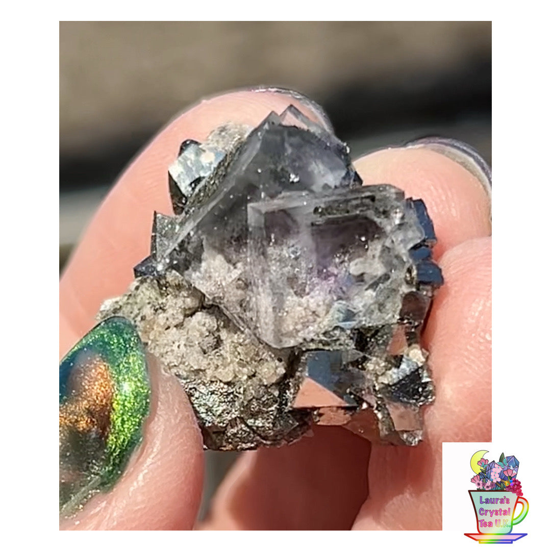 Rare YGX Rutile Glass Clear Fluorite w/ Black Rutile Twin On Wolframite, Muscovite & Chalcopyrite From Yao Gang Xian Mine, Chenzhou, Hunan, China 🇨🇳 #16