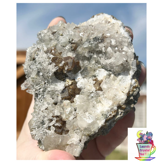 Rare Anhydrite Nica Old Stock w/ Gold & White Calcite, Needle Quartz Heart 🤍 Shape Mined 1980s From Nica Mine, Chihuahua, Mexico 🇲🇽 40 Year Old Stock #3