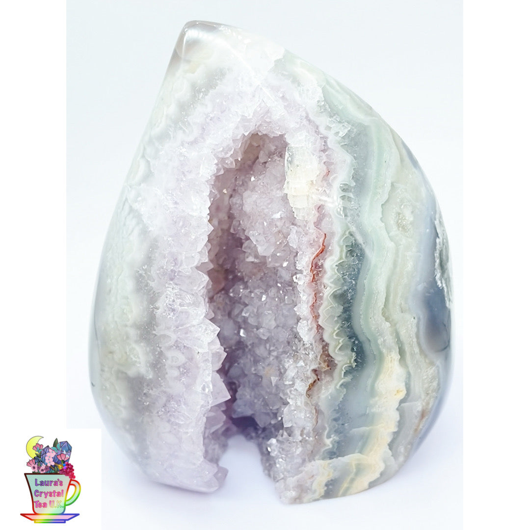One Of Kind XL Pink Amethyst, Blue Banded Flower Agate, Red/ Green Jasper Flame From Uruguay 🇺🇾