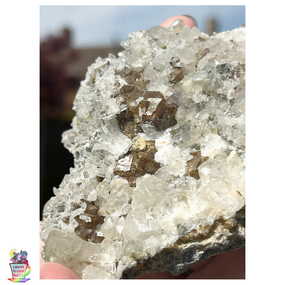 Rare Anhydrite Nica Old Stock w/ Gold & White Calcite, Needle Quartz Heart 🤍 Shape Mined 1980s From Nica Mine, Chihuahua, Mexico 🇲🇽 40 Year Old Stock #3