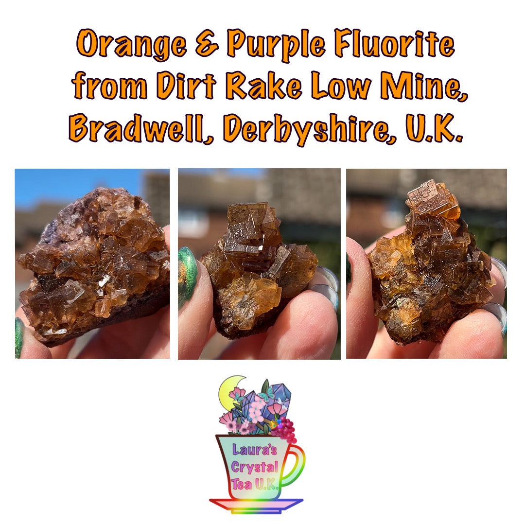 Orange & Purple Fluorite from Dirt Rake Low Mine, Bradwell, Derbyshire, U.K. (Closed Mine - Old Stock - Independently Mined) - Pick Your Specimen