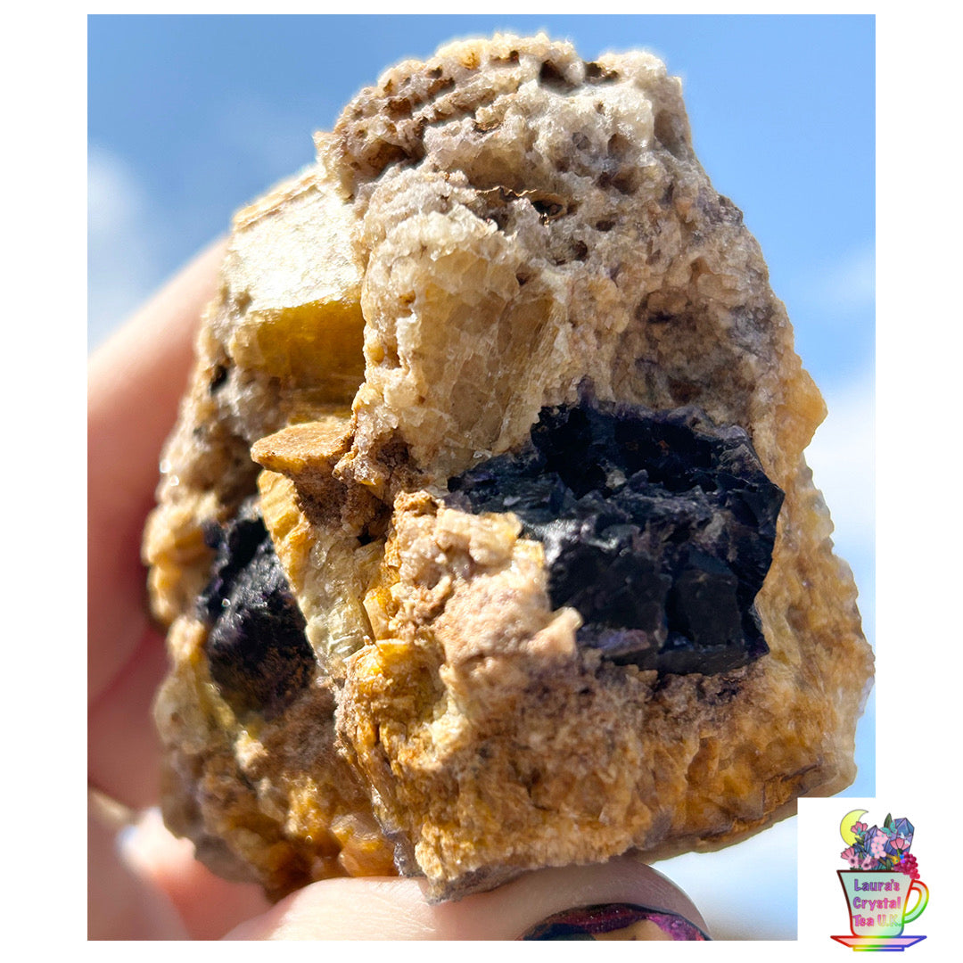 Spirit Guide Pocket Yellow Blue John Fluorite from Odin Mine, Castleton, High Peak, Derbyshire, U.K. 🇬🇧 Independently Mined in 1970 to 1980s - Closed Mine (Copy)