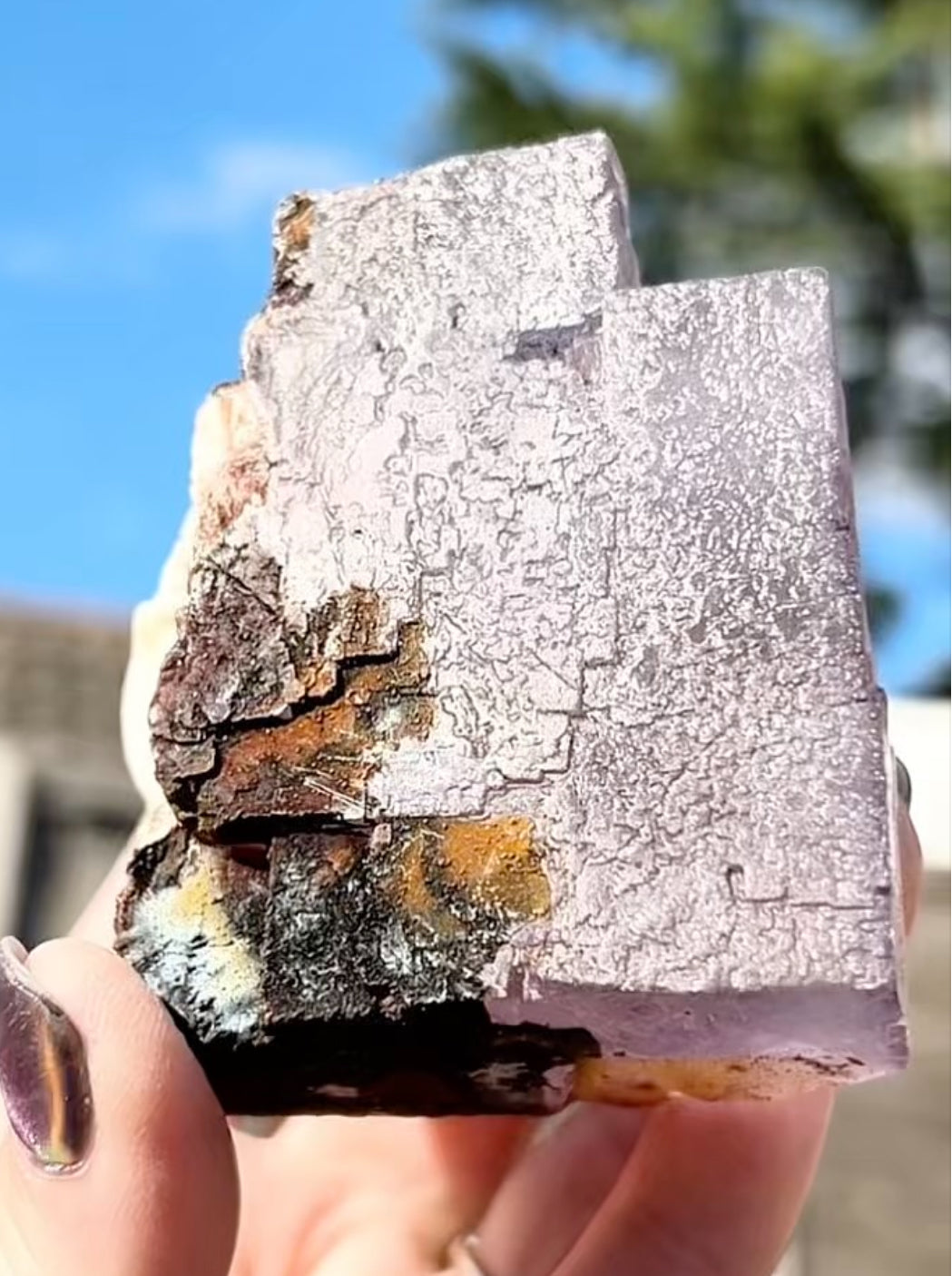 Moroccan Purple Fluorite Large Cube with Iridescent Goethite & Barite from Morocco 🇲🇦