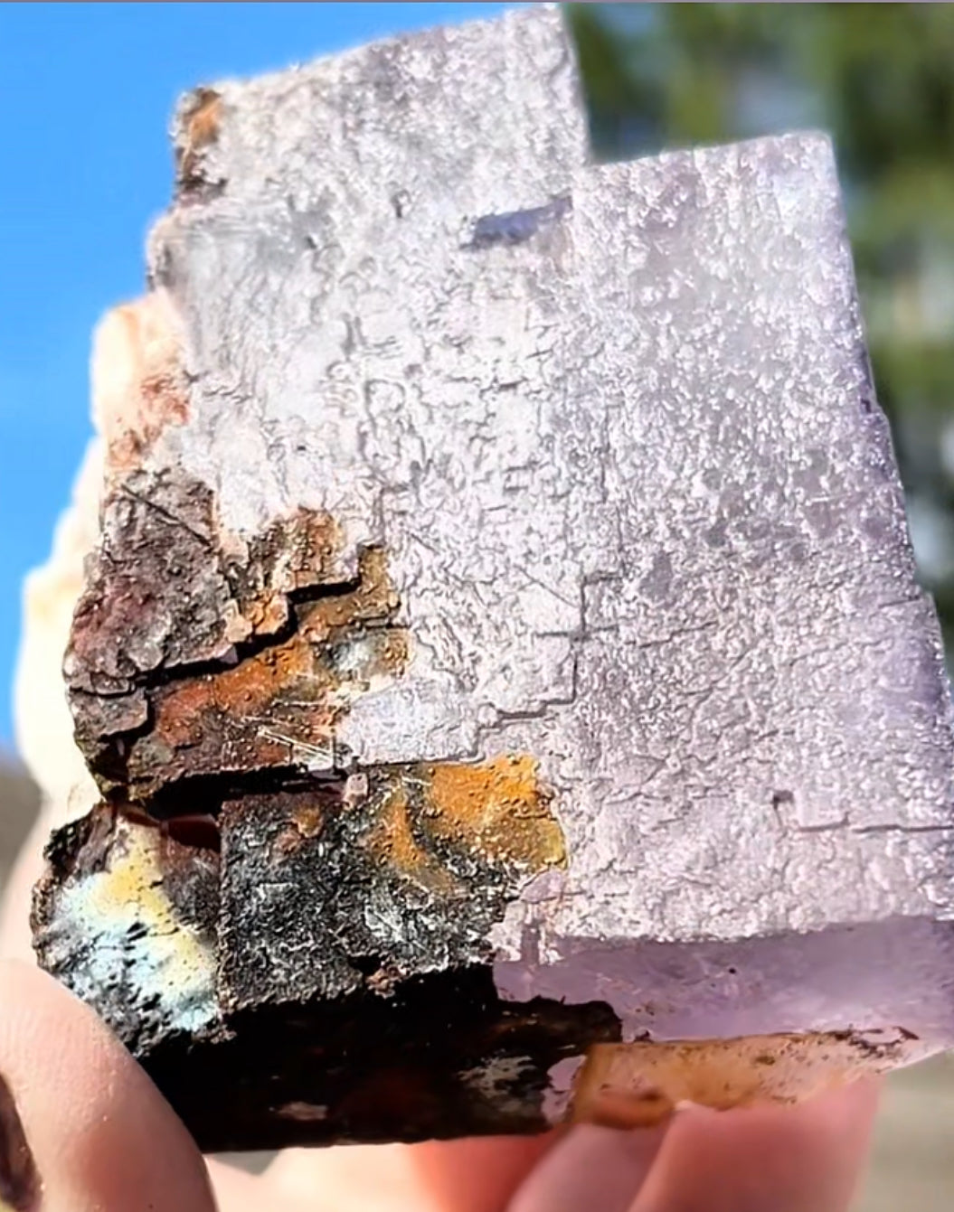 Moroccan Purple Fluorite Large Cube with Iridescent Goethite & Barite from Morocco 🇲🇦