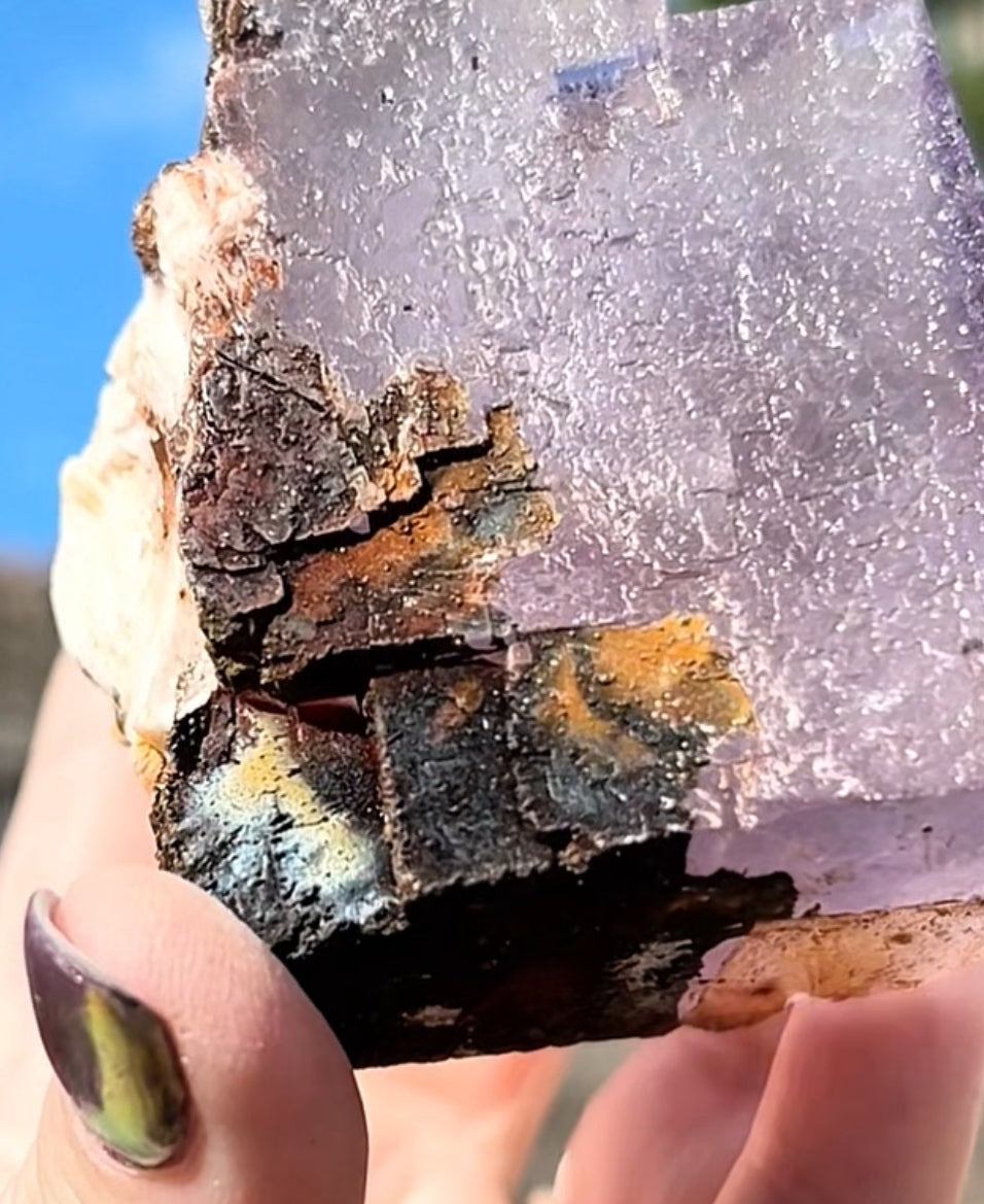 Moroccan Purple Fluorite Large Cube with Iridescent Goethite & Barite from Morocco 🇲🇦