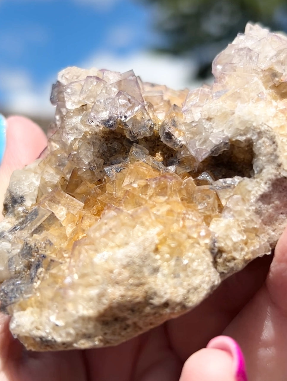 Clear/ White Fluorite With Iron Inclusions & Navy Blue plus Iron Wash Medium #2 From Paul’s Pocket, Gillhead Mine, Harrogate, North Yorkshire, U.K. 🇬🇧