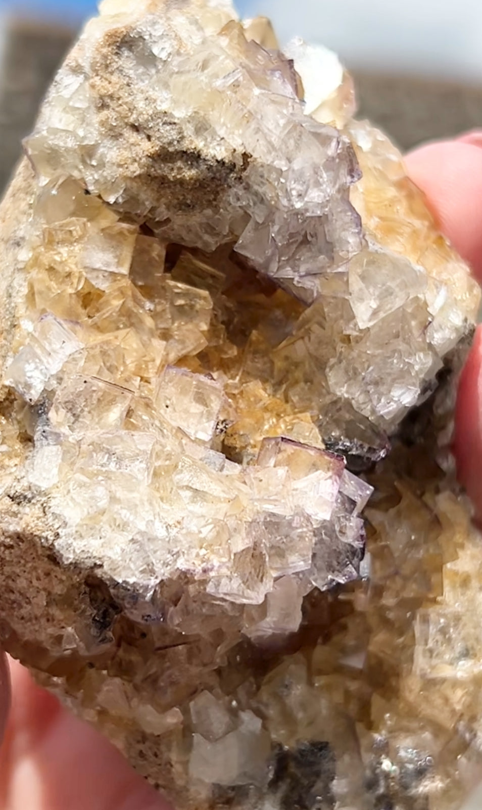 Clear/ White Fluorite With Iron Inclusions & Navy Blue plus Iron Wash Medium #2 From Paul’s Pocket, Gillhead Mine, Harrogate, North Yorkshire, U.K. 🇬🇧