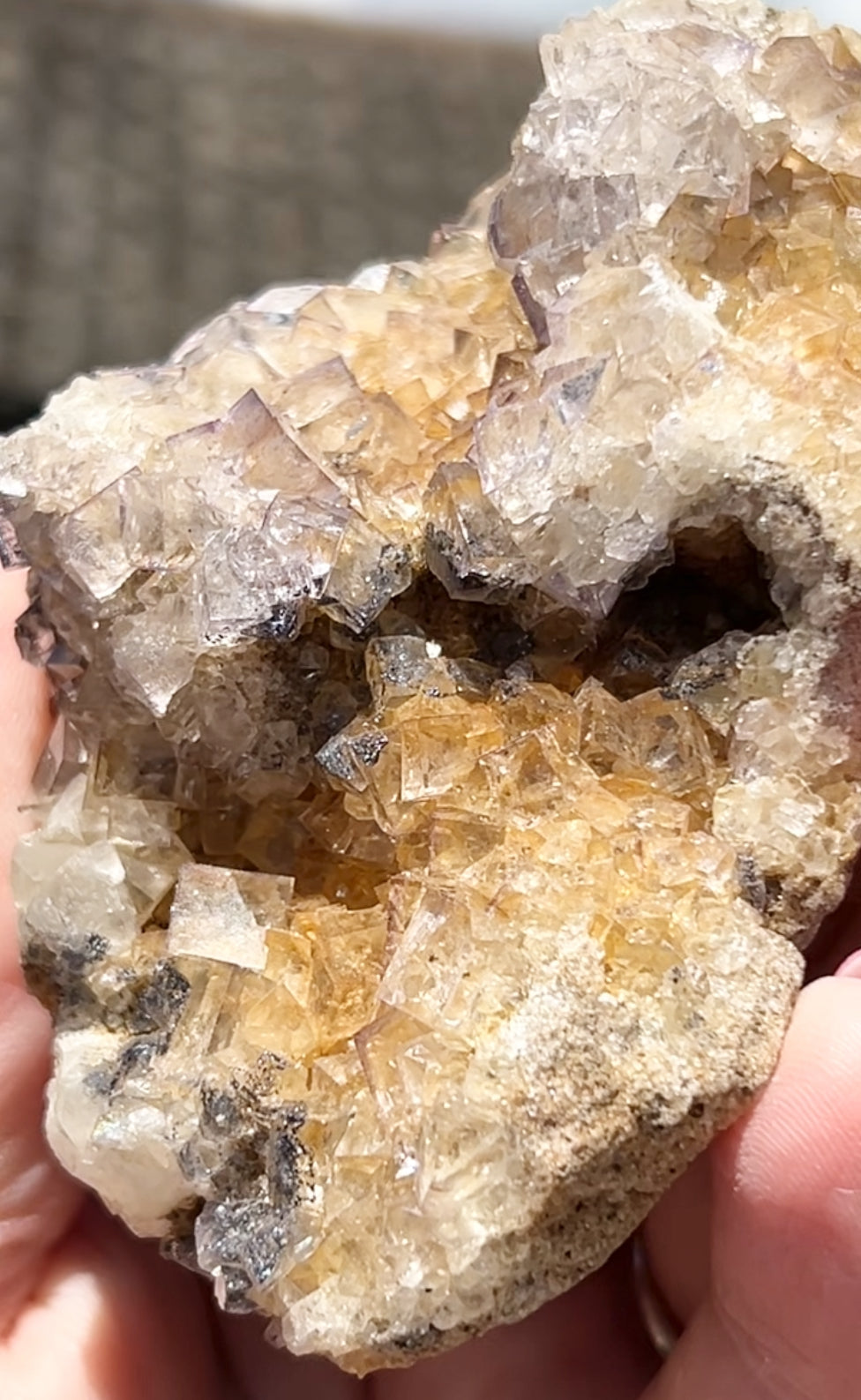 Clear/ White Fluorite With Iron Inclusions & Navy Blue plus Iron Wash Medium #2 From Paul’s Pocket, Gillhead Mine, Harrogate, North Yorkshire, U.K. 🇬🇧