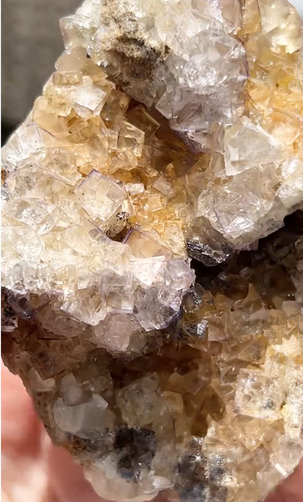 Clear/ White Fluorite With Iron Inclusions & Navy Blue plus Iron Wash Medium #2 From Paul’s Pocket, Gillhead Mine, Harrogate, North Yorkshire, U.K. 🇬🇧