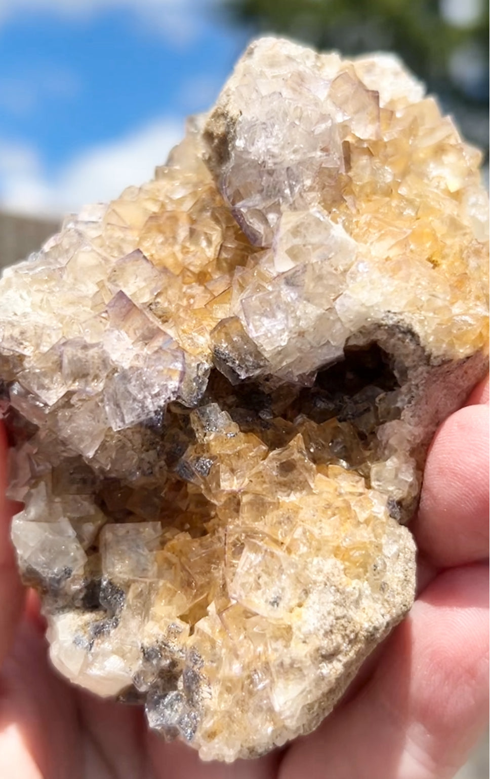 Clear/ White Fluorite With Iron Inclusions & Navy Blue plus Iron Wash Medium #2 From Paul’s Pocket, Gillhead Mine, Harrogate, North Yorkshire, U.K. 🇬🇧