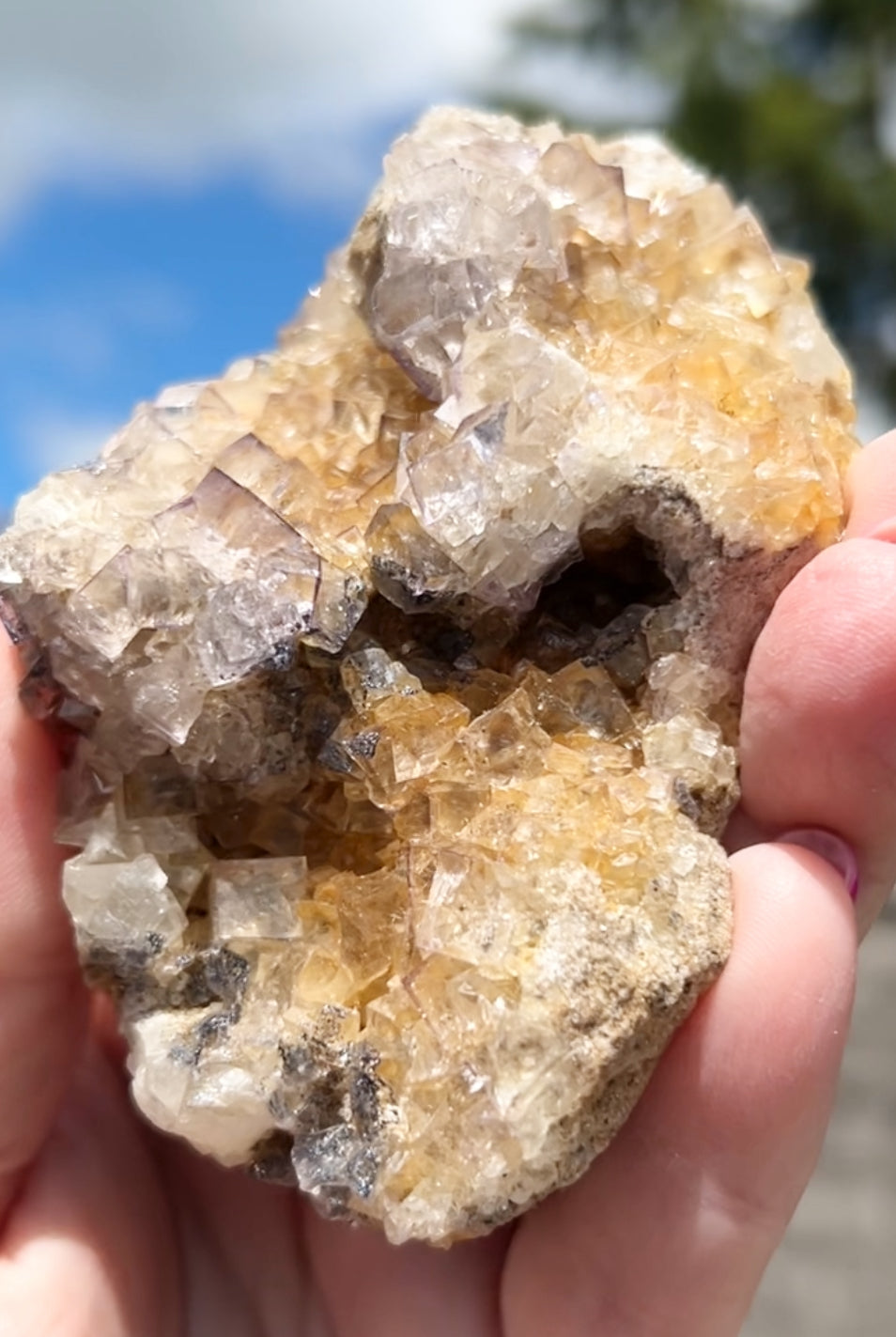 Clear/ White Fluorite With Iron Inclusions & Navy Blue plus Iron Wash Medium #2 From Paul’s Pocket, Gillhead Mine, Harrogate, North Yorkshire, U.K. 🇬🇧