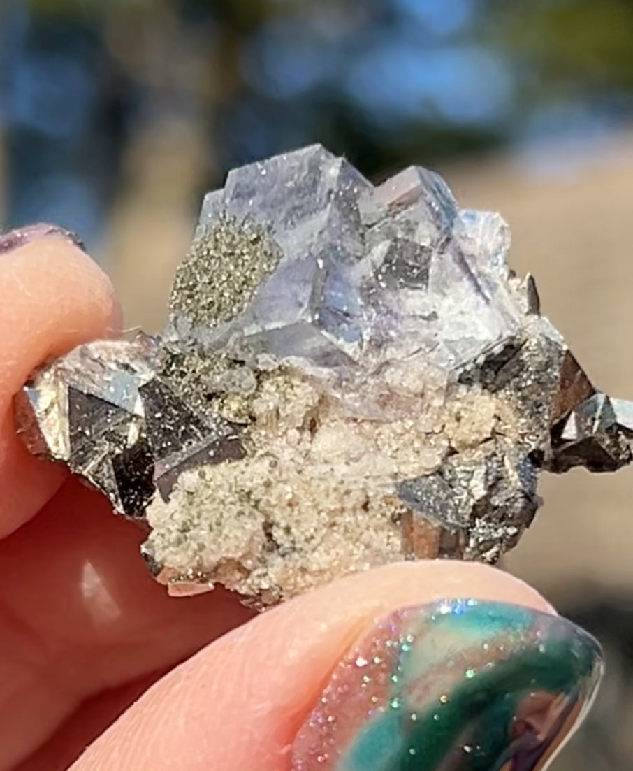 Rare YGX Rutile Glass Clear Fluorite w/ Black Rutile Twin On Wolframite, Muscovite & Chalcopyrite From Yao Gang Xian Mine, Chenzhou, Hunan, China 🇨🇳 #16