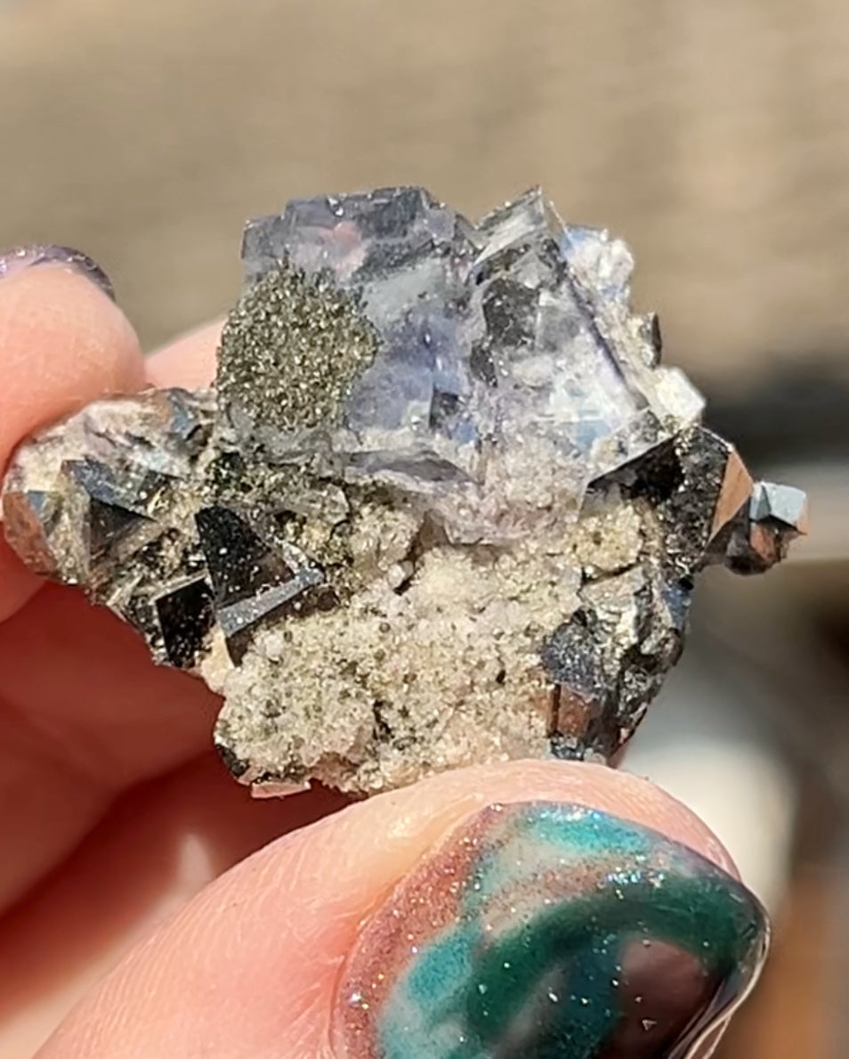 Rare YGX Rutile Glass Clear Fluorite w/ Black Rutile Twin On Wolframite, Muscovite & Chalcopyrite From Yao Gang Xian Mine, Chenzhou, Hunan, China 🇨🇳 #16