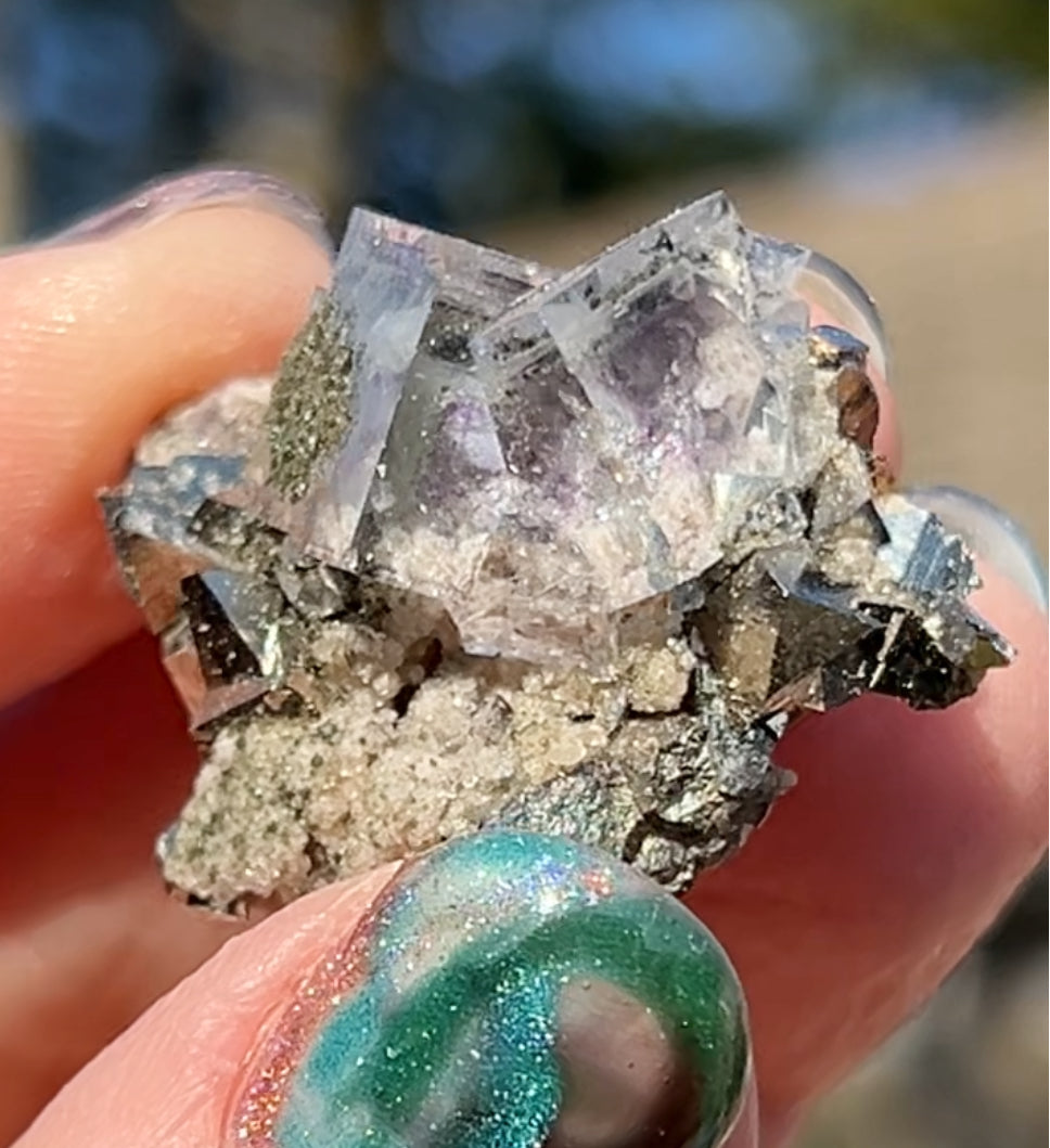 Rare YGX Rutile Glass Clear Fluorite w/ Black Rutile Twin On Wolframite, Muscovite & Chalcopyrite From Yao Gang Xian Mine, Chenzhou, Hunan, China 🇨🇳 #16