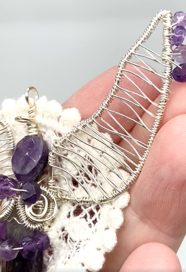 Guardian Angel 👼 Silver Plated With Genuine Gemstones Handmade Large Pendant/ Decoration With Cord Necklace