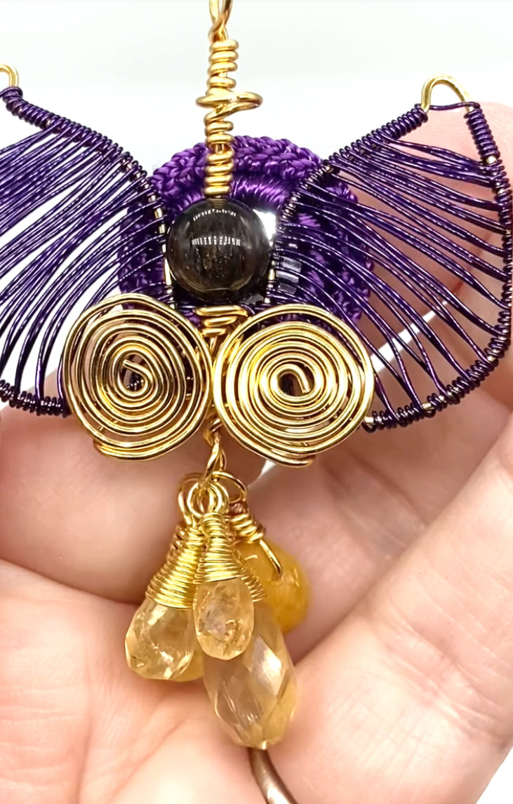 Guardian Angel 👼 Silver Plated With Genuine Gemstones Handmade Large Pendant/ Decoration With Cord Necklace