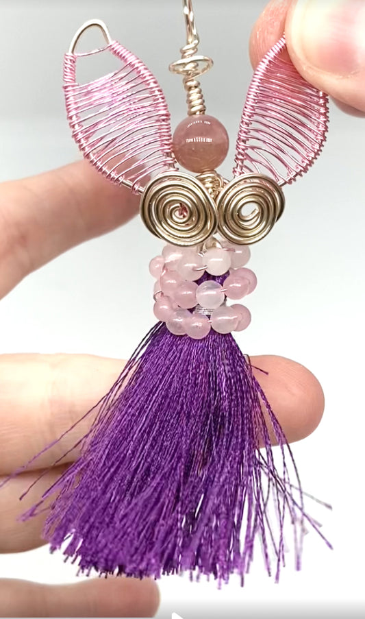 Guardian Angel πΌ Silver Plated With Genuine Gemstones Handmade Large Pendant/ Decoration With Cord Necklace