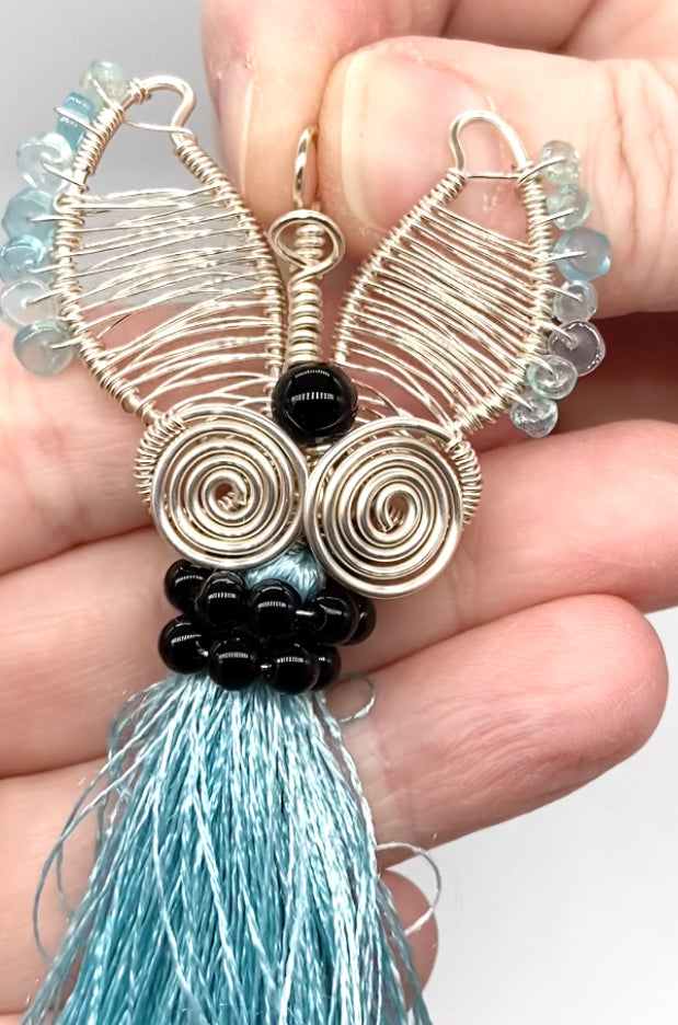 Guardian Angel 👼 Silver Plated With Genuine Gemstones Handmade Large Pendant/ Decoration With Cord Necklace