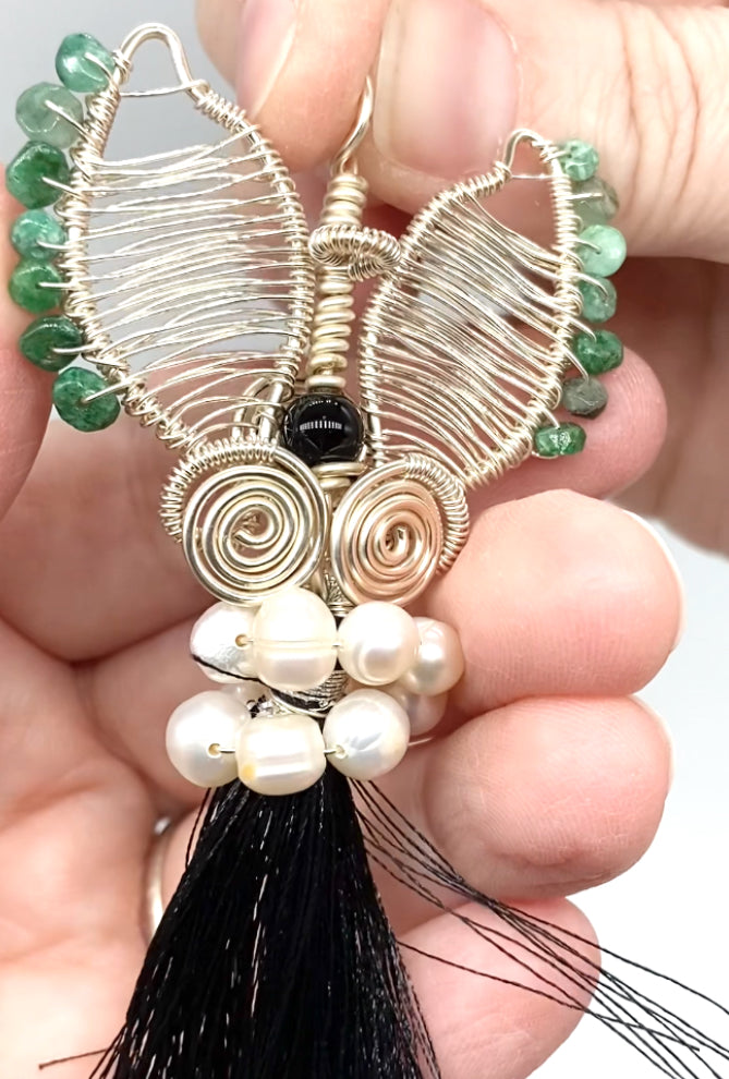 Guardian Angel 👼 Silver Plated With Genuine Gemstones Handmade Large Pendant/ Decoration With Cord Necklace