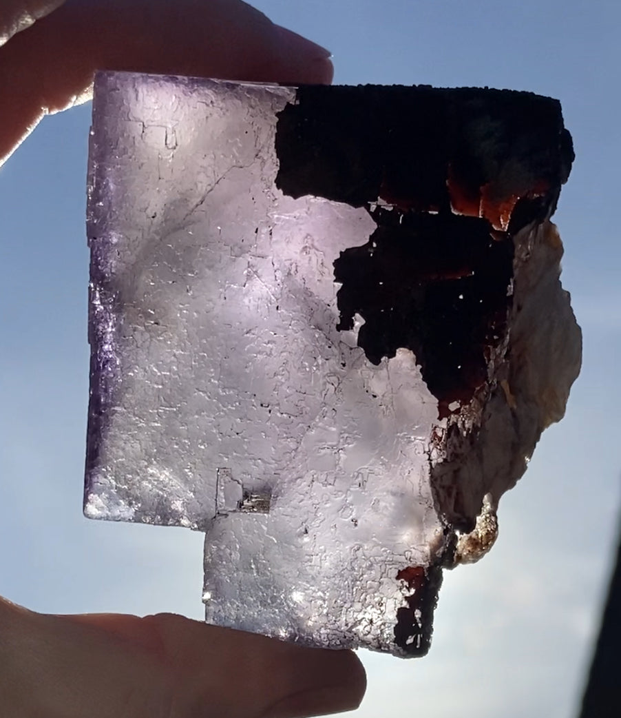 Moroccan Purple Fluorite Large Cube with Iridescent Goethite & Barite from Morocco 🇲🇦