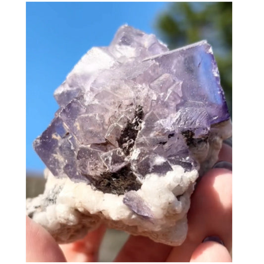 Moroccan Purple Fluorite Large Cube with Goethite & Barite Base from Morocco 🇲🇦