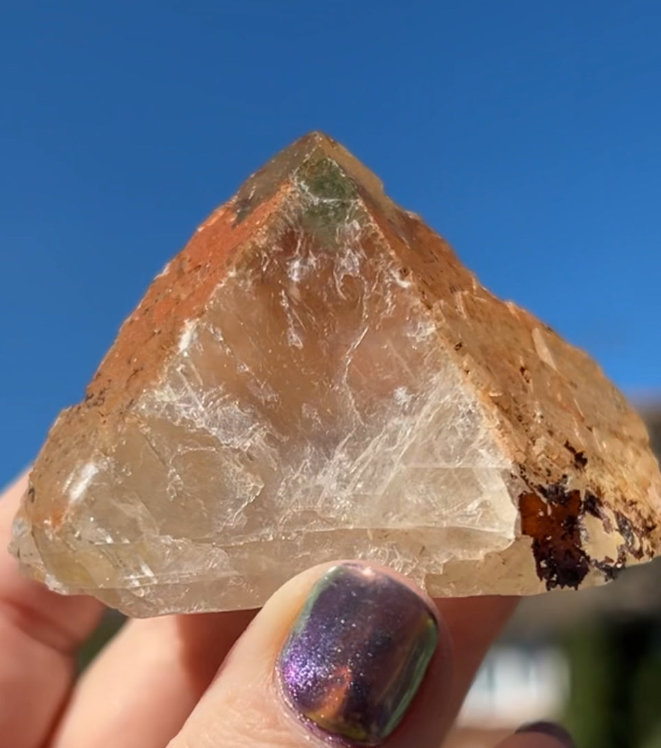 Moroccan Yellow Fluorite with Hematite Iridescence Raw Cleaved Pyriamid from Morocco 🇲🇦