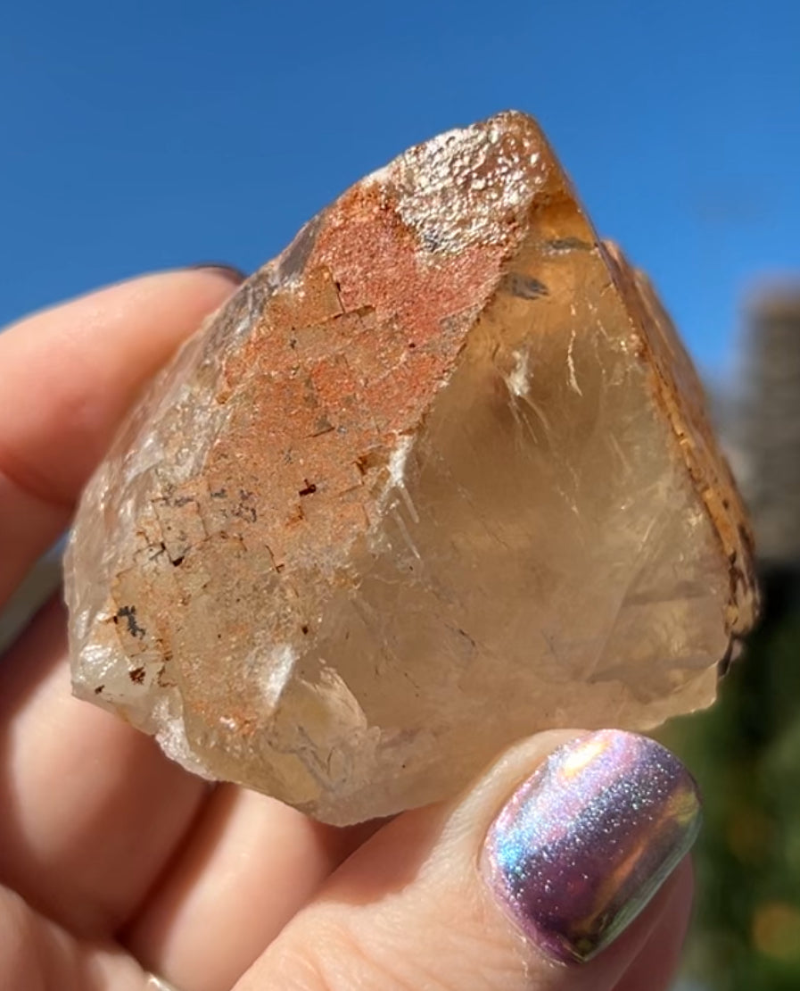 Moroccan Yellow Fluorite with Hematite Iridescence Raw Cleaved Pyriamid from Morocco 🇲🇦