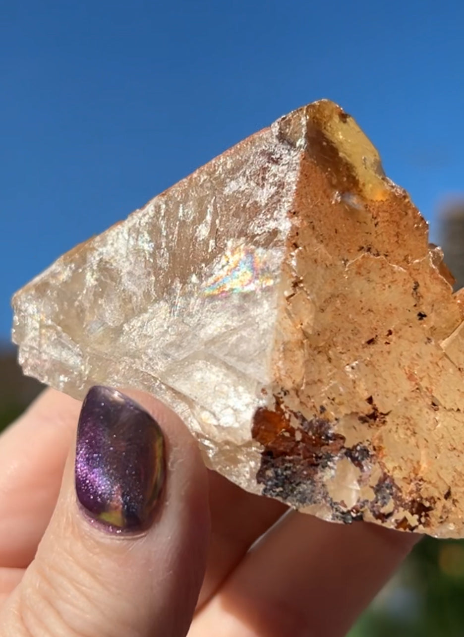 Moroccan Yellow Fluorite with Hematite Iridescence Raw Cleaved Pyriamid from Morocco 🇲🇦