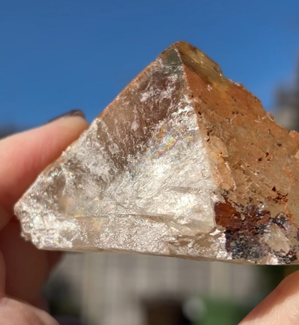 Moroccan Yellow Fluorite with Hematite Iridescence Raw Cleaved Pyriamid from Morocco 🇲🇦