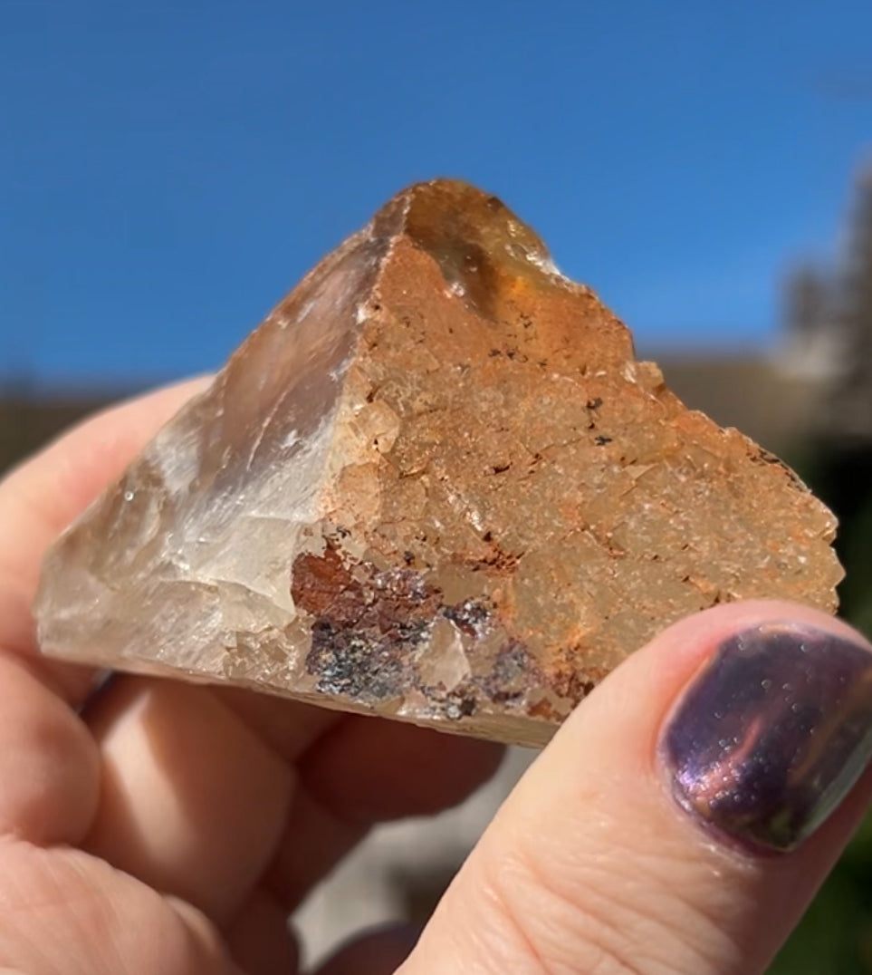 Moroccan Yellow Fluorite with Hematite Iridescence Raw Cleaved Pyriamid from Morocco 🇲🇦