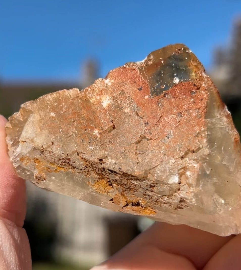 Moroccan Yellow Fluorite with Hematite Iridescence Raw Cleaved Pyriamid from Morocco 🇲🇦
