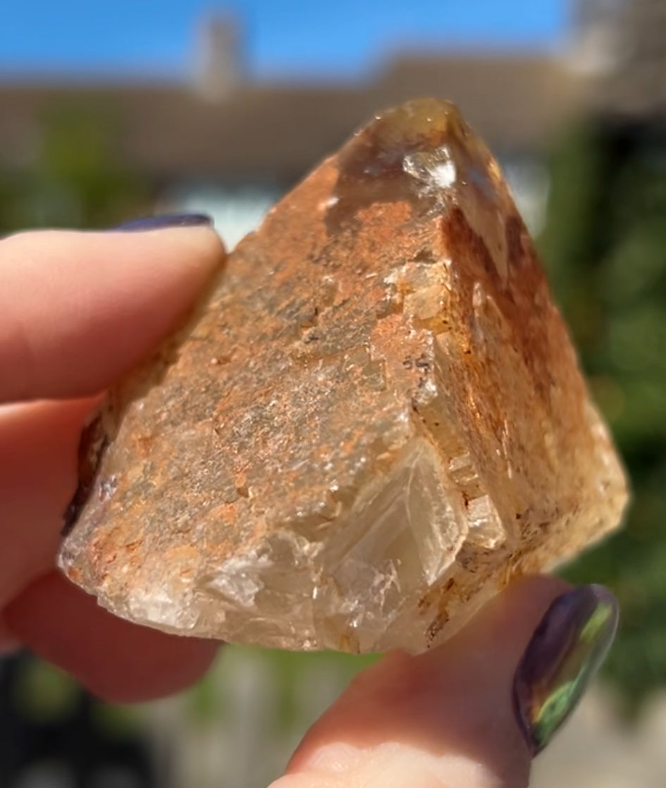 Moroccan Yellow Fluorite with Hematite Iridescence Raw Cleaved Pyriamid from Morocco 🇲🇦