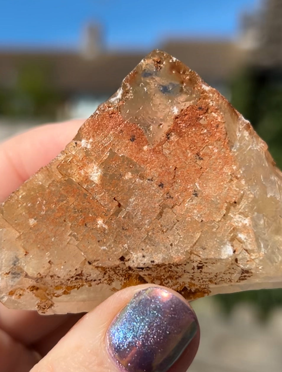 Moroccan Yellow Fluorite with Hematite Iridescence Raw Cleaved Pyriamid from Morocco 🇲🇦