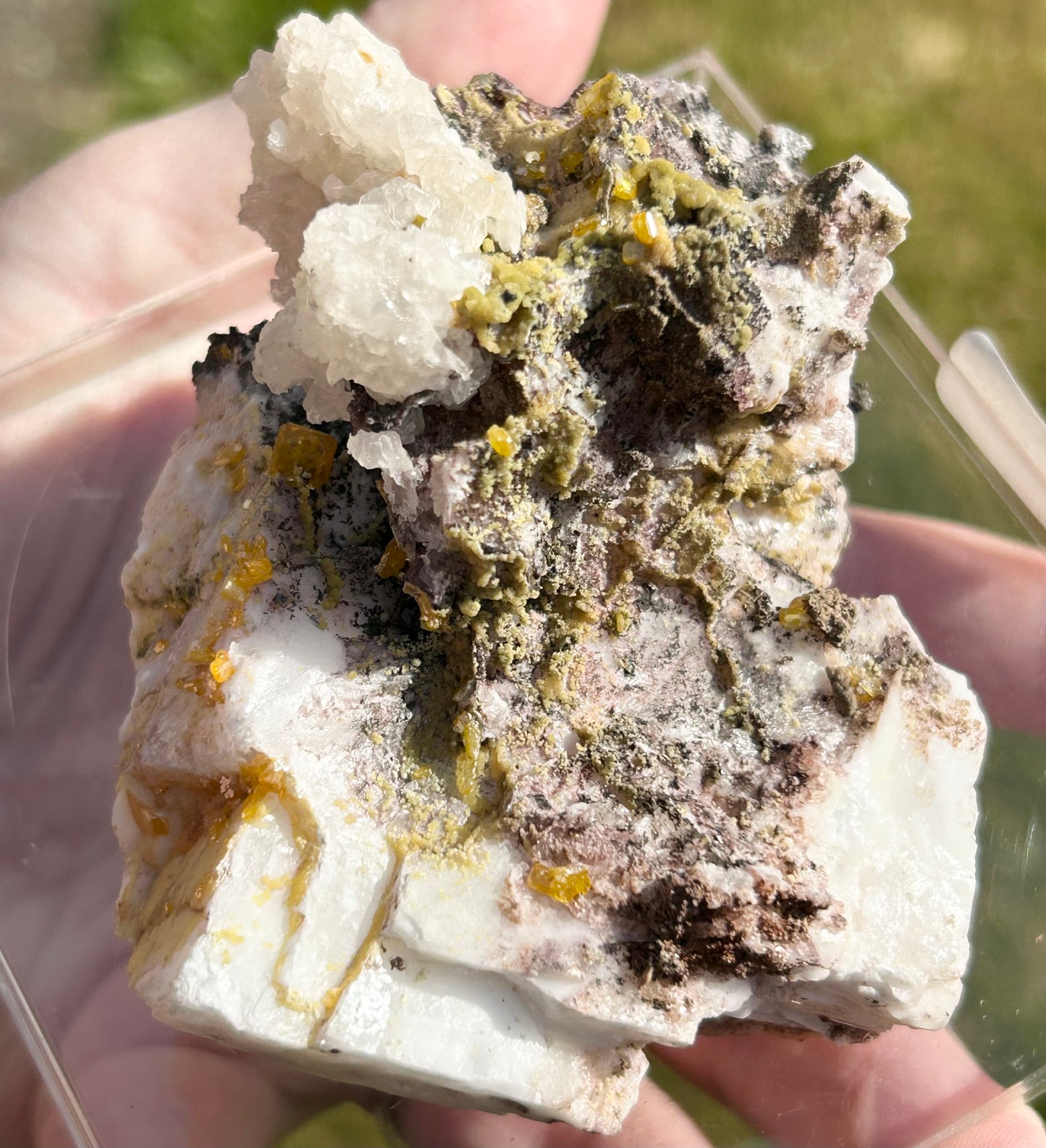 Yellow Wulfenite with Mimetite on Calcite & Feldspar XL from La Morta Mine, Chihuahua, Mexico 🇲🇽 #6