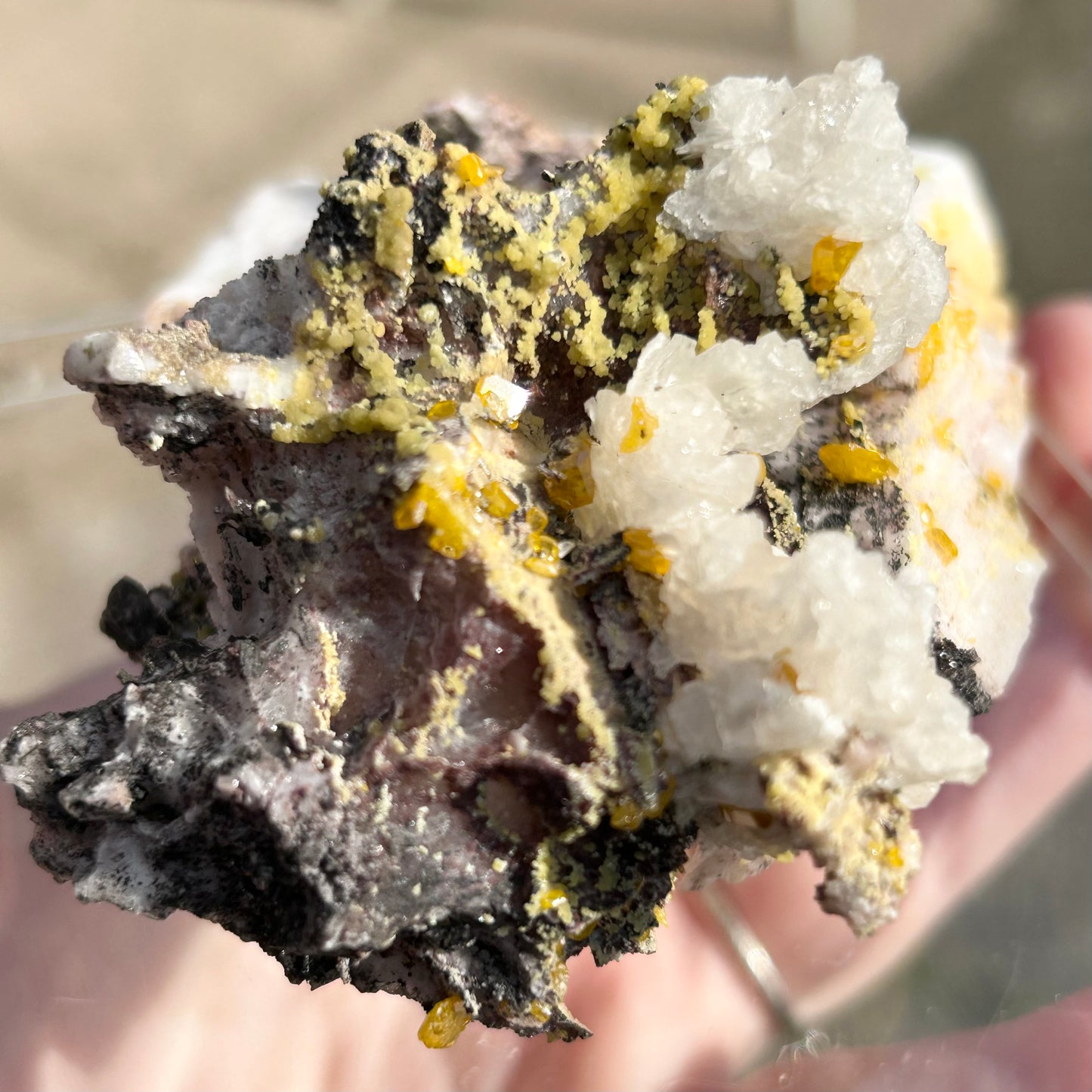 Yellow Wulfenite with Mimetite on Calcite & Feldspar XL from La Morta Mine, Chihuahua, Mexico 🇲🇽 #6