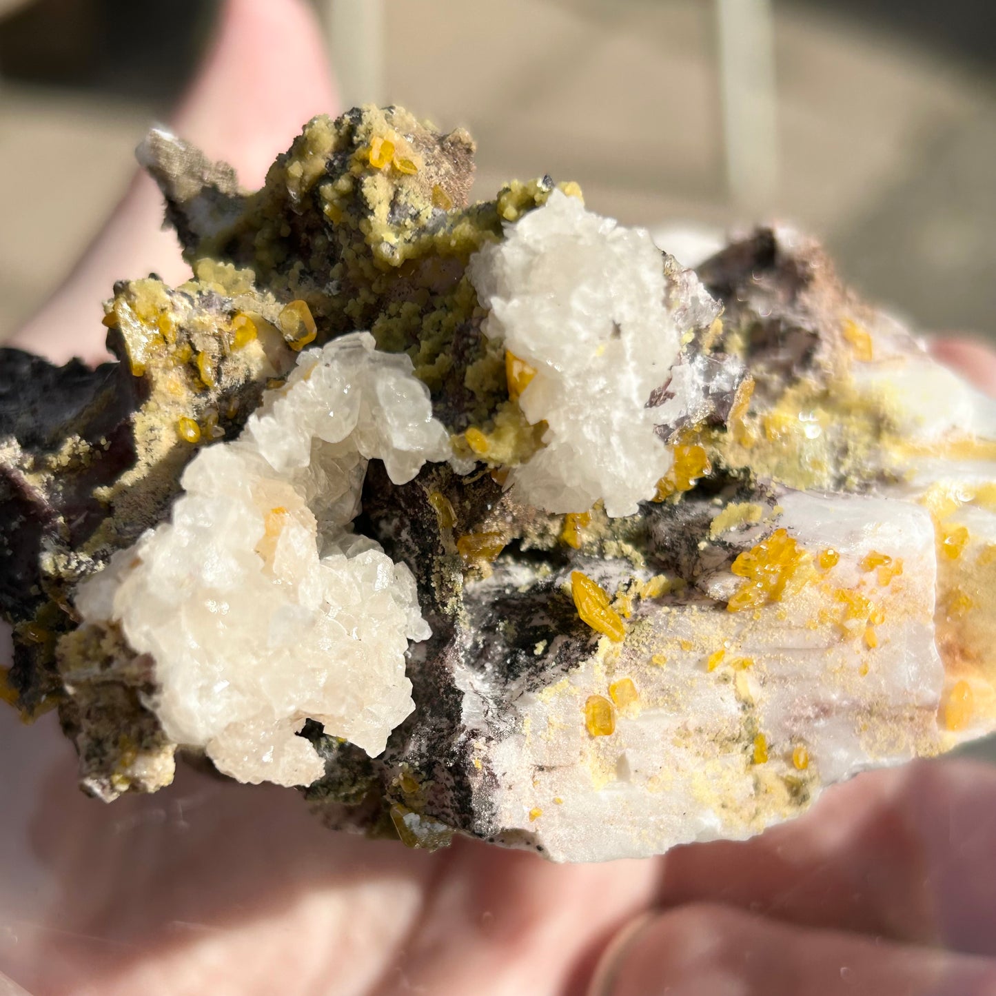 Yellow Wulfenite with Mimetite on Calcite & Feldspar XL from La Morta Mine, Chihuahua, Mexico 🇲🇽 #6