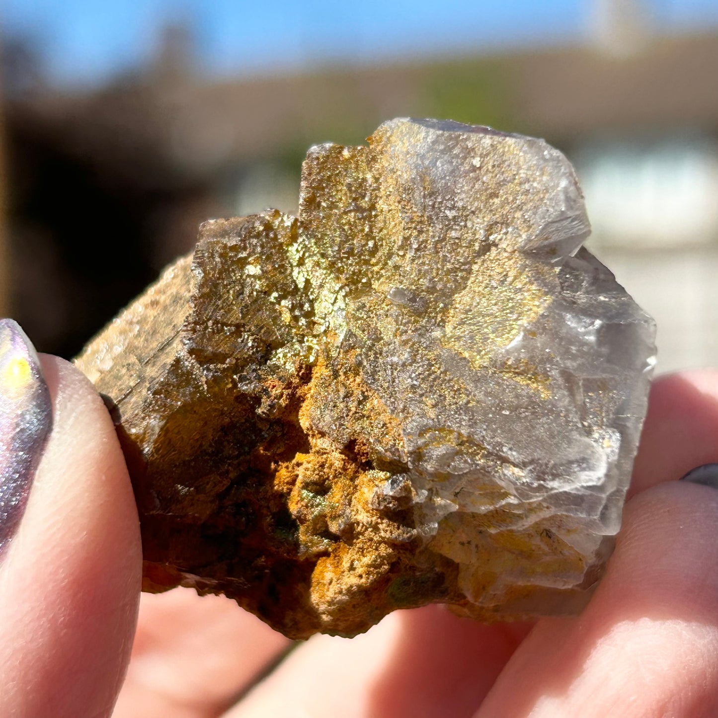 Iridescent White Fluorite with Calcite from Ghaw Mine, Lorali, Buluchistan, Pakistan 🇵🇰 #1
