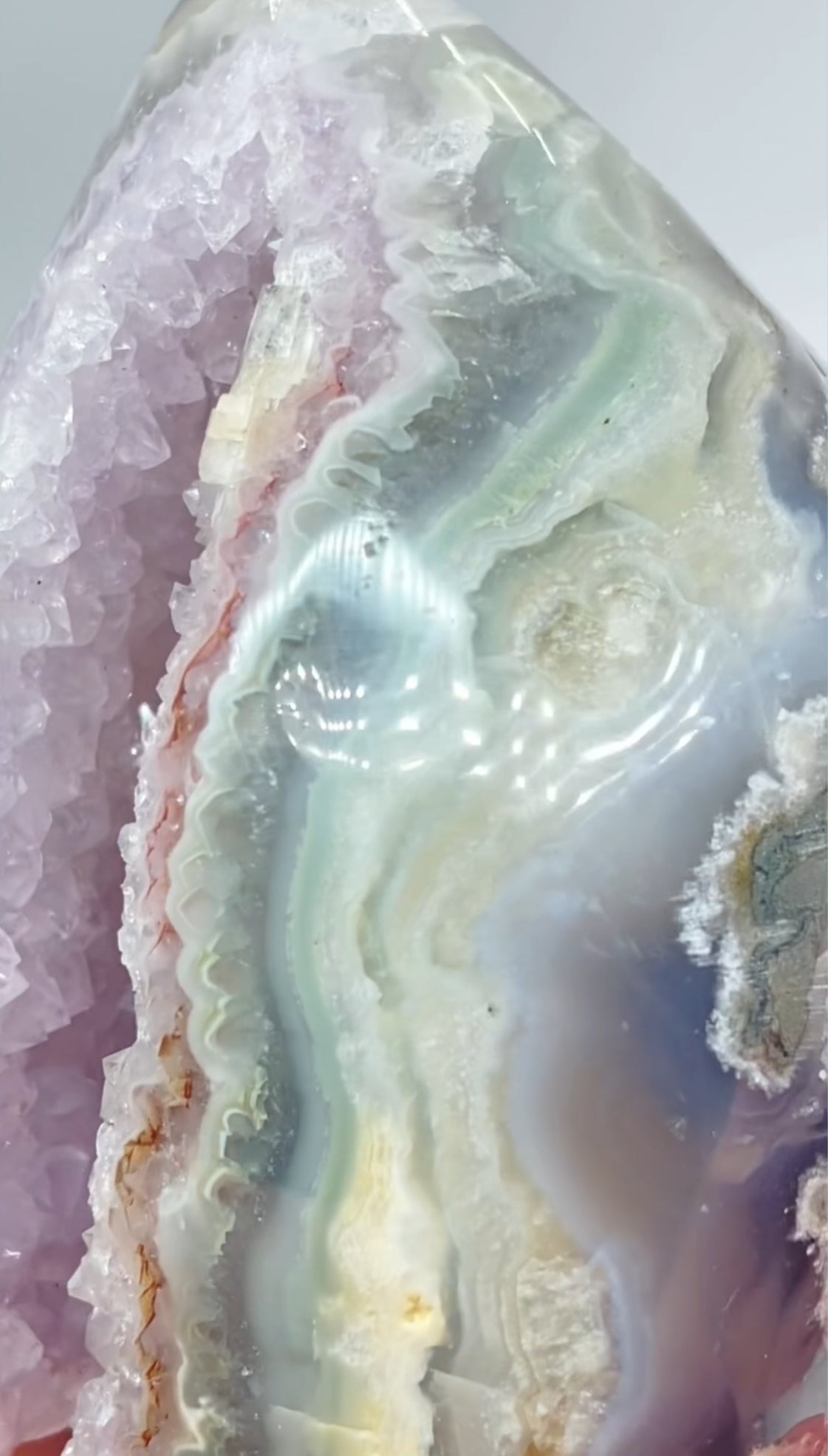 One Of Kind XL Pink Amethyst, Blue Banded Flower Agate, Red/ Green Jasper Flame From Uruguay 🇺🇾