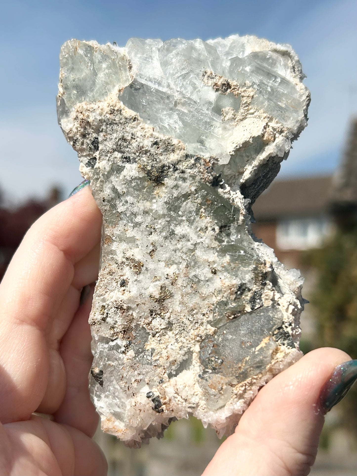 Rare Anhydrite Nica Old Stock Green-Blue Fluorite & Calcite Mined 1980s From Nica Mine, Chihuahua, Mexico 🇲🇽 40 Year Old Stock #1