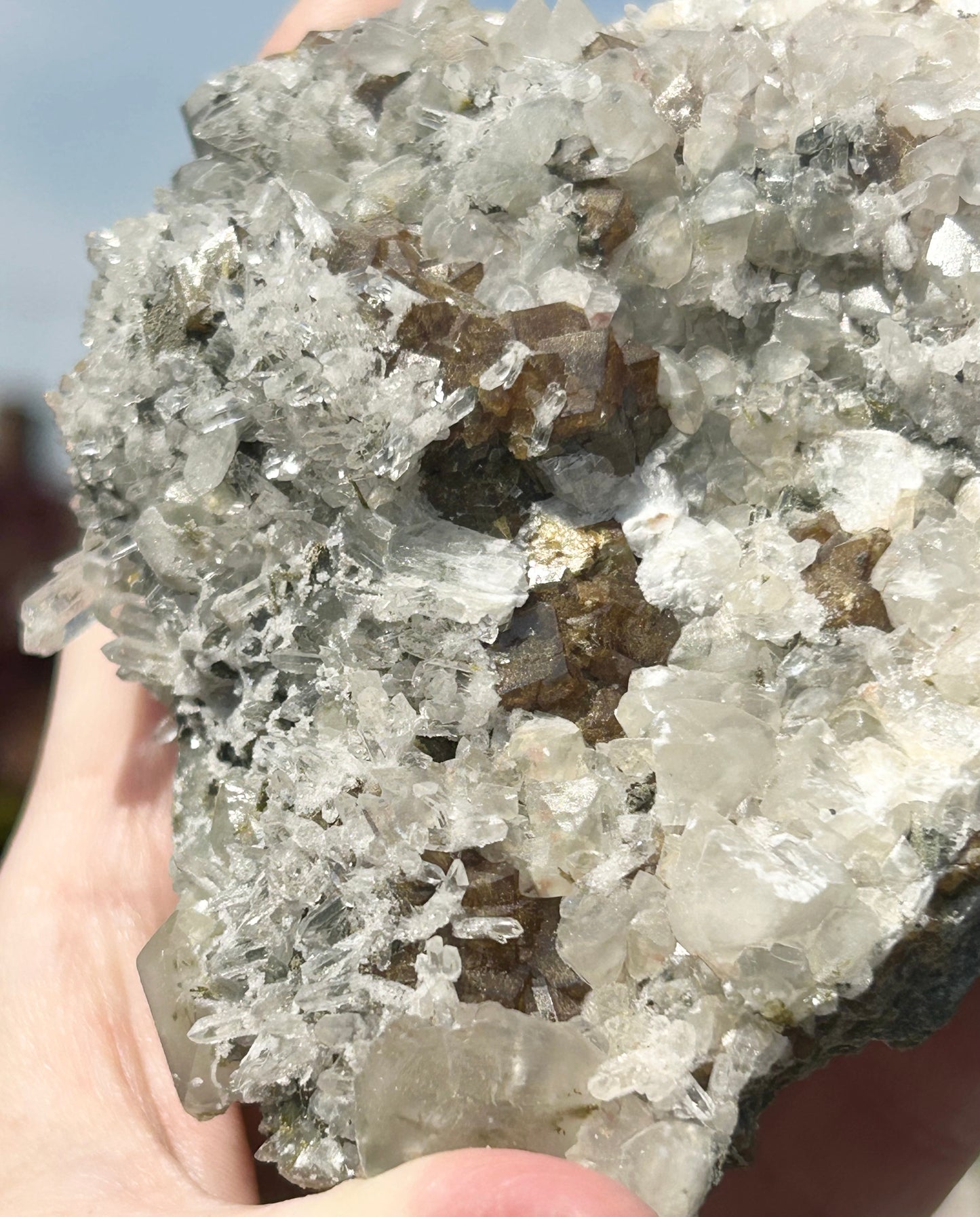 Rare Anhydrite Nica Old Stock w/ Gold & White Calcite, Needle Quartz Heart 🤍 Shape Mined 1980s From Nica Mine, Chihuahua, Mexico 🇲🇽 40 Year Old Stock #3