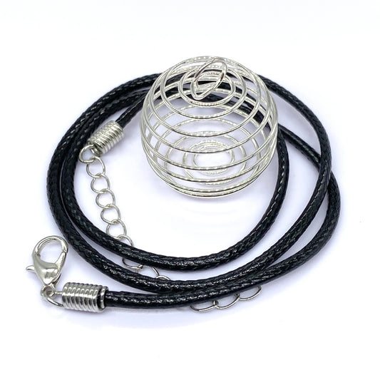 Spiral π Silver Tumble Cage With Black 18β Cord With Extender Pack - Pick Size