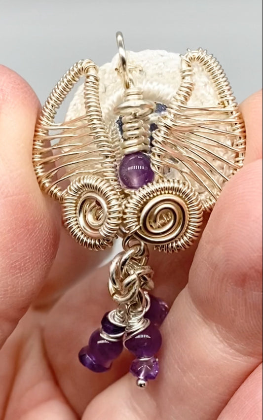 Guardian Angel πΌ Silver Plated With Genuine Gemstones Handmade Small Pendant/ Decoration With Cord Necklace