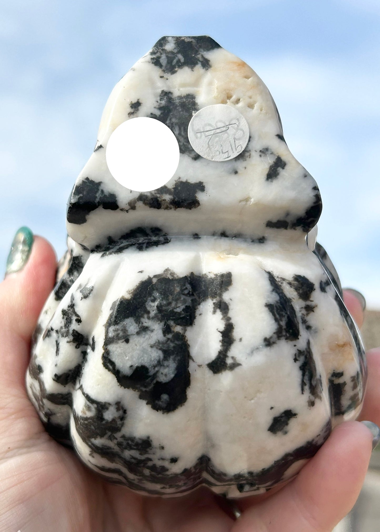 Zebra 🦓 Jasper Extra Large Pumpkin 🎃 Skull Carving 0.916 kg