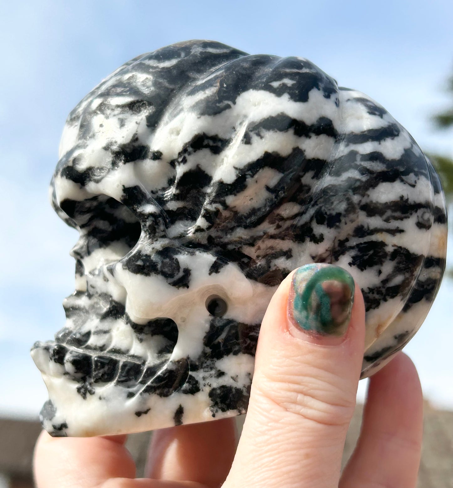Zebra 🦓 Jasper Extra Large Pumpkin 🎃 Skull Carving 0.916 kg