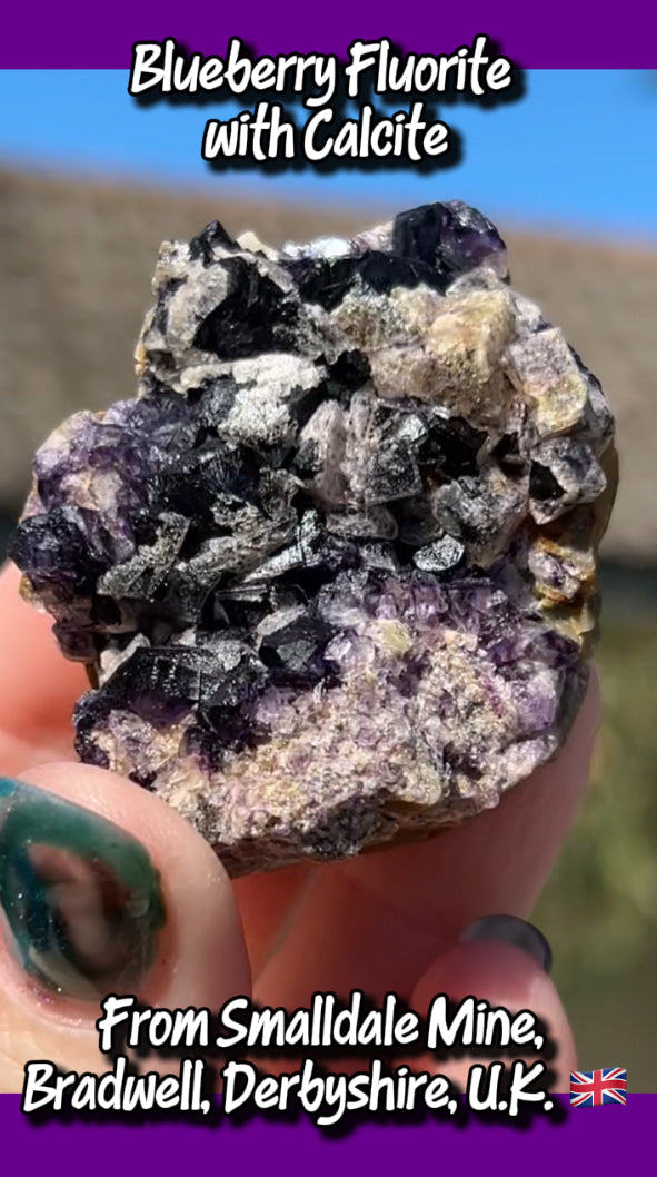 Blueberry Fluorite with Calcite from Smalldale Mine, Bradwell, Derbyshire, U.K. 🇬🇧 (Old Stock - Independently Mined) - Pick Your Specimen