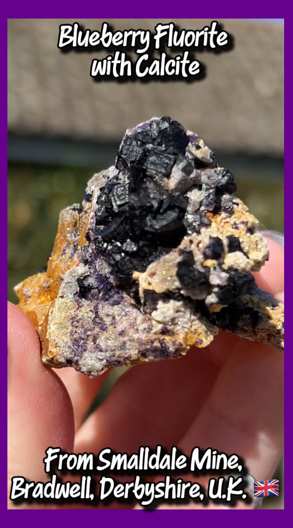 Blueberry Fluorite with Calcite from Smalldale Mine, Bradwell, Derbyshire, U.K. 🇬🇧 (Old Stock - Independently Mined) - Pick Your Specimen